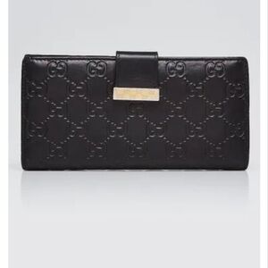 Gucci Black Embossed Guccissima Leather Metal Bar Continental Wallet- VINTAGE